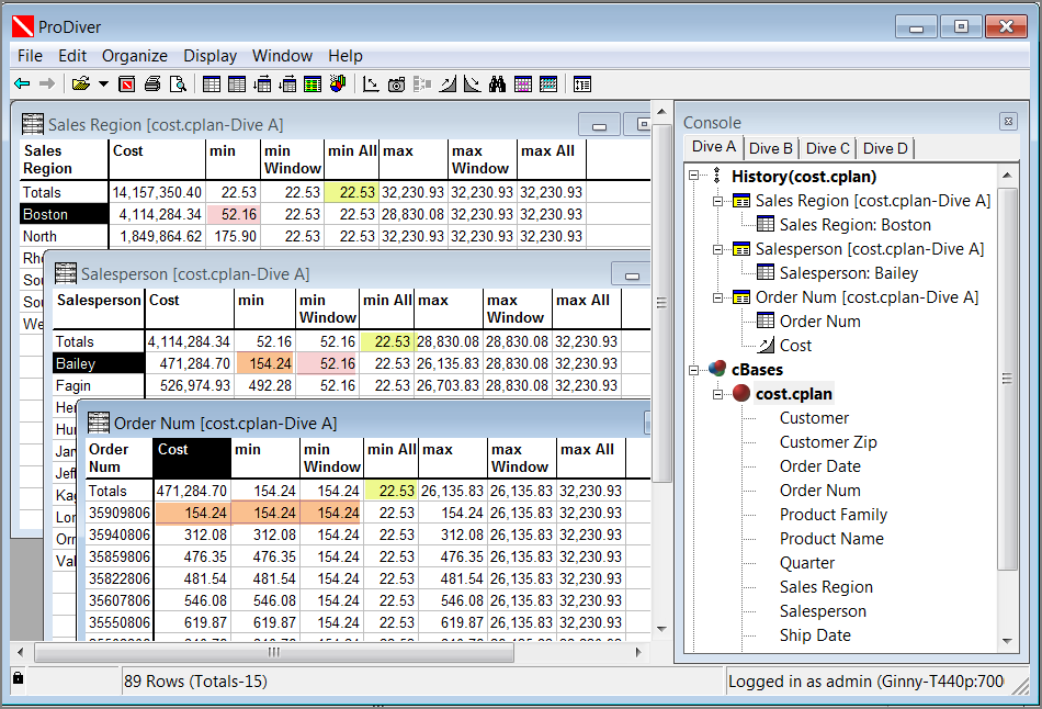 ProDiver view of cost cPlan